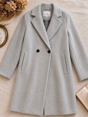 Sam Edelman Gray Herringbone Walking Coat XL Double Breasted Long Coat NWOT